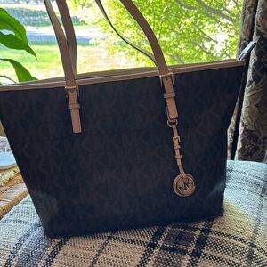 Michael Kors Brown Logo Tote with Tan Trim